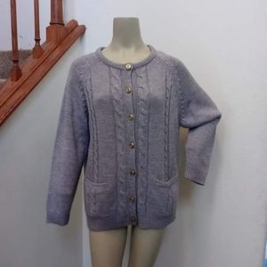 Bobbie Brooks L 12/14 Heather Gray Cable Knit Cardigan Sweater
